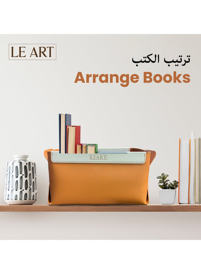 LeArt Leather Rectangle Storage Basket – Bedside, Nightstand, Office Desk Organizer | Pantry Storage Organizer | Stationery Organizer | Collapsible Storage Bin for Home (Caramel) - Image 3