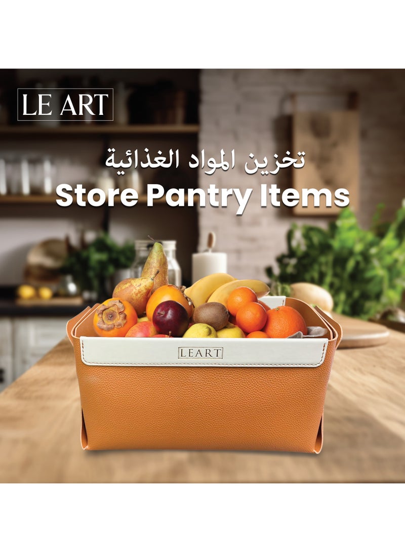 LeArt Leather Rectangle Storage Basket – Bedside, Nightstand, Office Desk Organizer | Pantry Storage Organizer | Stationery Organizer | Collapsible Storage Bin for Home (Caramel) - Image 4