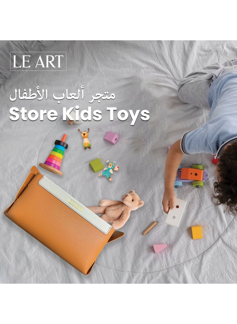 LeArt Leather Rectangle Storage Basket – Bedside, Nightstand, Office Desk Organizer | Pantry Storage Organizer | Stationery Organizer | Collapsible Storage Bin for Home (Caramel) - Image 5