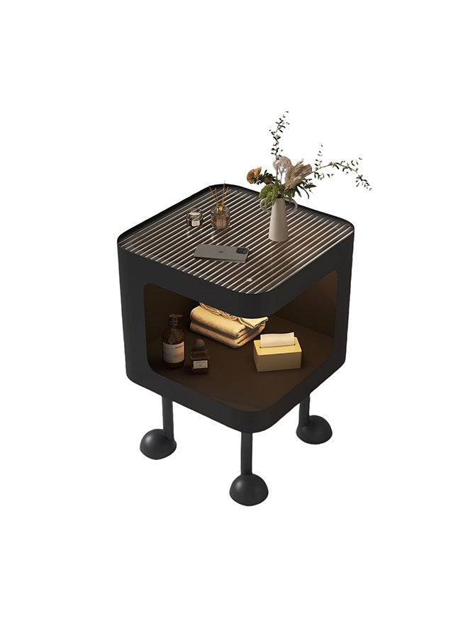 JCB CHIC Cute Rectangular Bedside Table with LED Light，35×35×50CM Nightstand with open Storage，Toughened glass Table Top，Sofa Side End Night Coffee Table Cupboard Cabinet Space Saving Furniture - Image 1
