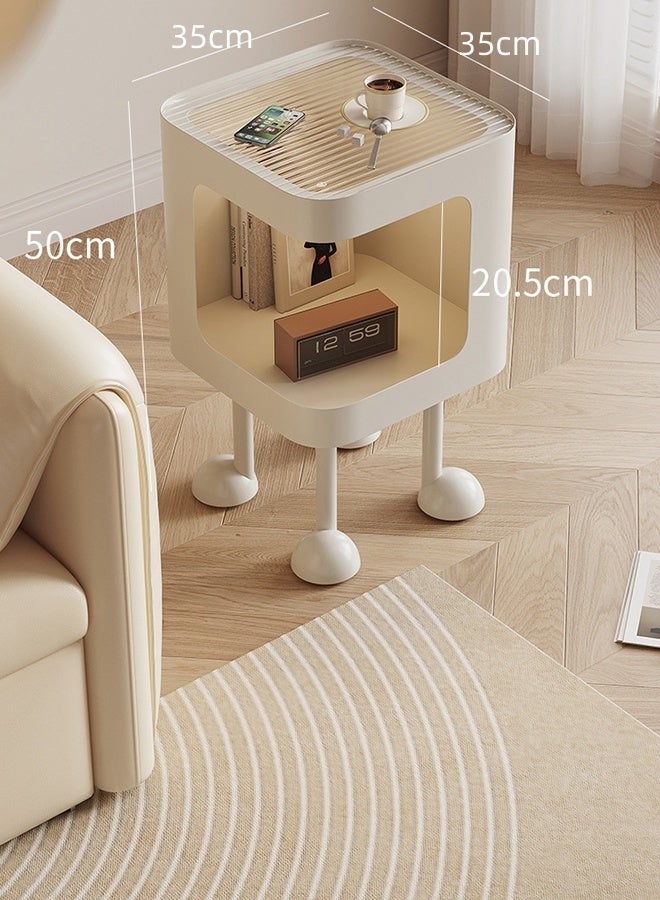JCB CHIC Cute Rectangular Bedside Table with LED Light，35×35×50CM Nightstand with open Storage，Toughened glass Table Top，Sofa Side End Night Coffee Table Cupboard Cabinet Space Saving Furniture - Image 2