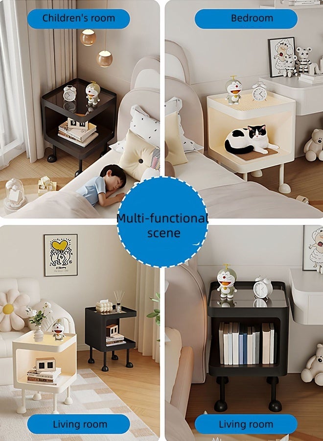 JCB CHIC Cute Rectangular Bedside Table with LED Light，35×35×50CM Nightstand with open Storage，Toughened glass Table Top，Sofa Side End Night Coffee Table Cupboard Cabinet Space Saving Furniture - Image 5