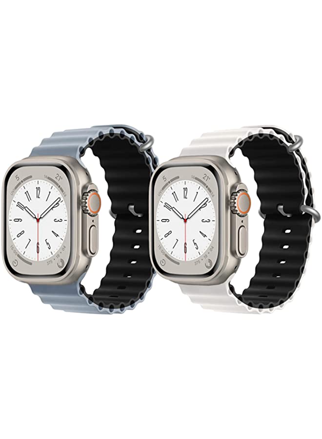 IAF Silicone Ocean Band Strap for Apple Watch Ultra 8 49mm Light Blue/Black Double Side Strap with White/Black Double Side Strap Set of 2