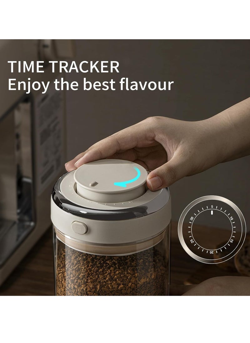 Coffee Can with High Quality Glass - Sealed coffee container with one-way CO2 valve and freshness tracker, perfect for coffee bean storage, 57 oz large capacity