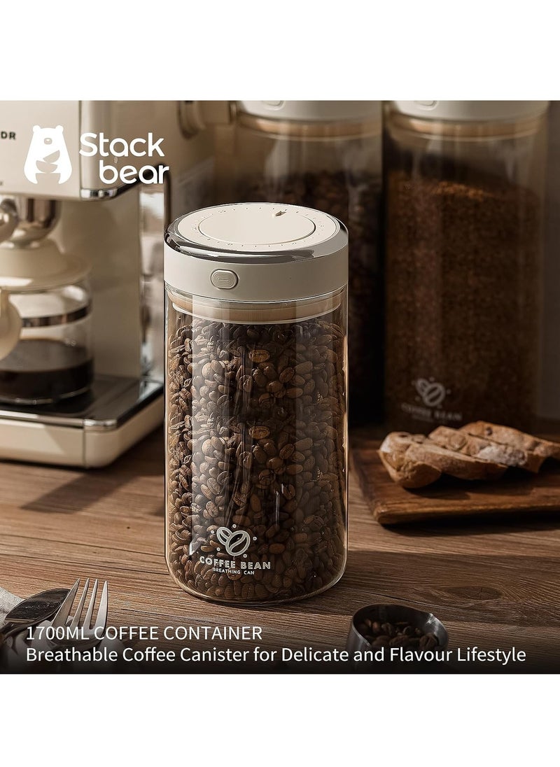 Coffee Can with High Quality Glass - Sealed coffee container with one-way CO2 valve and freshness tracker, perfect for coffee bean storage, 57 oz large capacity