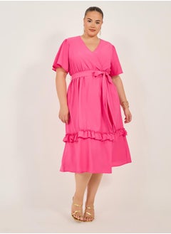 Styli Solid A-LINE MIDI DRESS WITH BELT  - Image 1