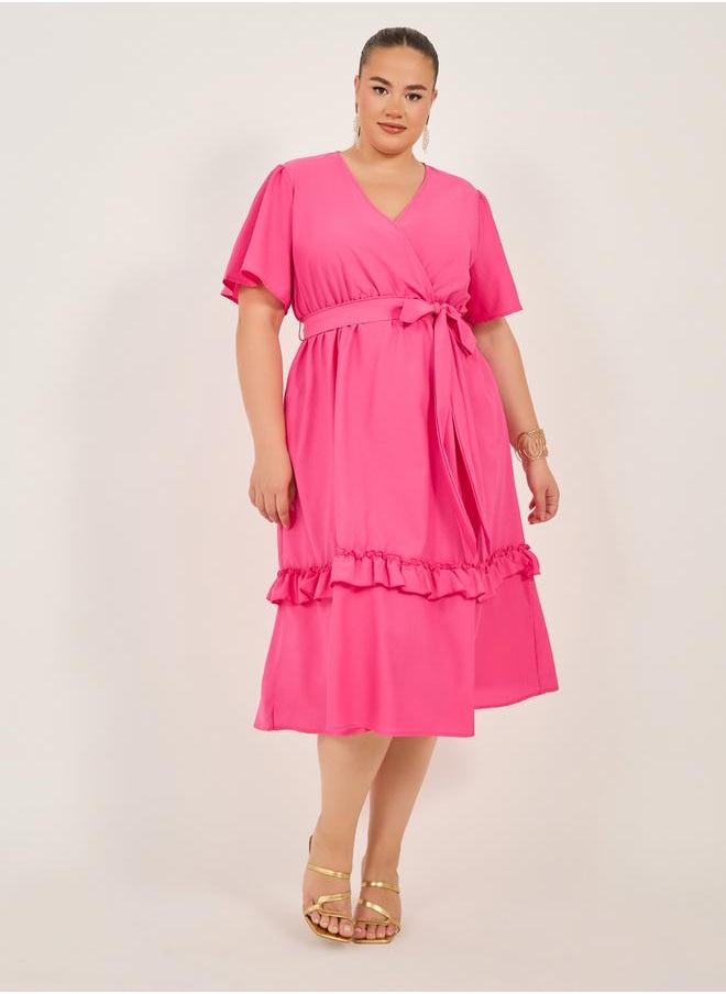 Styli Solid A-LINE MIDI DRESS WITH BELT  - Image 1