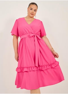 Styli Solid A-LINE MIDI DRESS WITH BELT  - Image 2