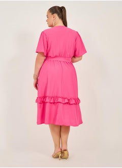 Styli Solid A-LINE MIDI DRESS WITH BELT  - Image 4