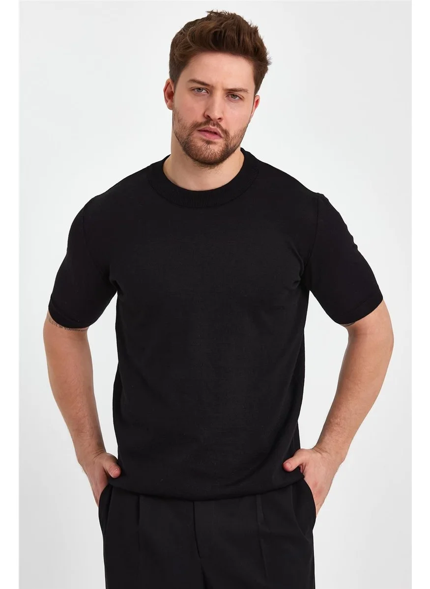 Cool Tarz Cool Style Black Men's Half Turtleneck Plain Knitwear T-SHIRT-TRZ19129R05S