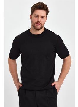 Cool Tarz Cool Style Black Men's Half Turtleneck Plain Knitwear T-SHIRT-TRZ19129R05S  - Image 1