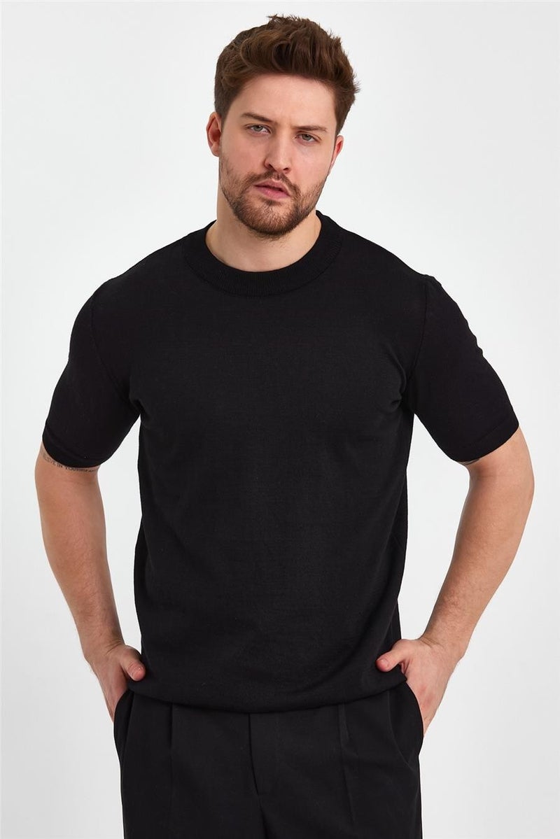 Cool Tarz Cool Style Black Men's Half Turtleneck Plain Knitwear T-SHIRT-TRZ19129R05S  - Image 1