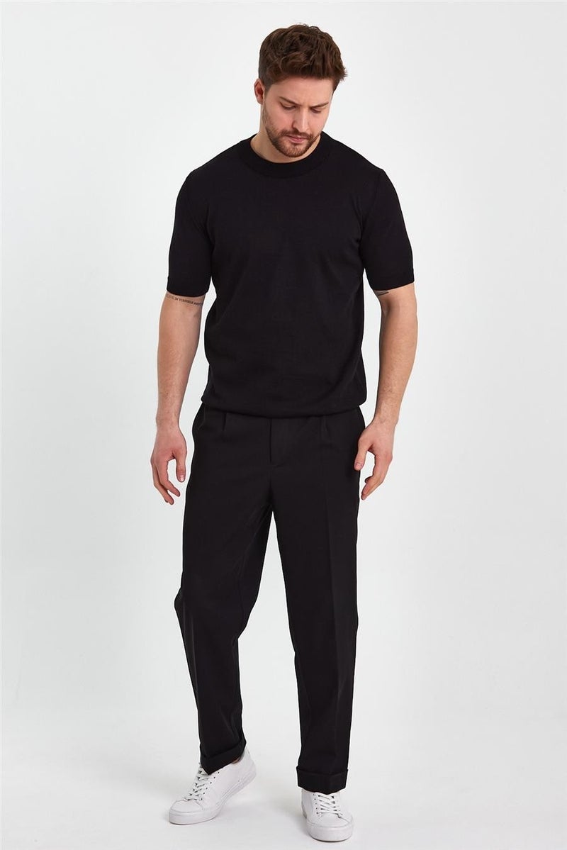 Cool Tarz Cool Style Black Men's Half Turtleneck Plain Knitwear T-SHIRT-TRZ19129R05S  - Image 2