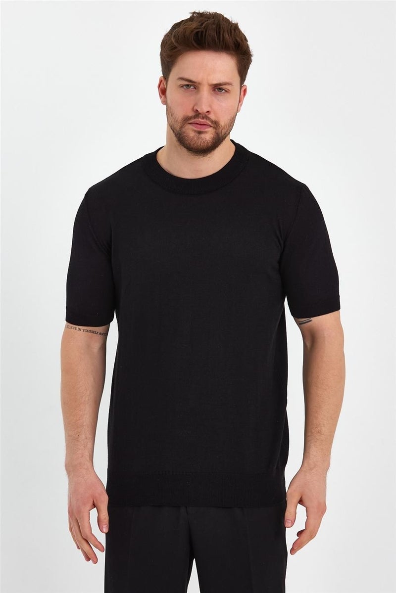 Cool Tarz Cool Style Black Men's Half Turtleneck Plain Knitwear T-SHIRT-TRZ19129R05S  - Image 5