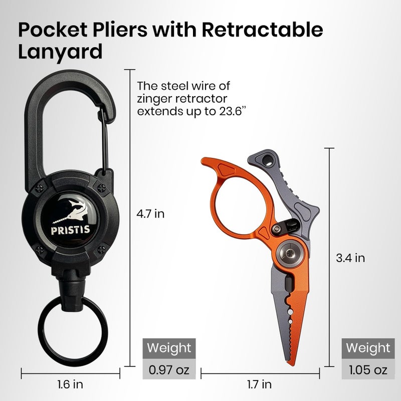 Pristis Micro Pocket Pliers with Zinger Retractor, Small Saltwater Resistant Aluminum Hook Remover with Tungsten Braided Line Cutter, O Ring Split Gear, Bass Fish Multi Tool Kit Fly Fishing Accessory - Image 5