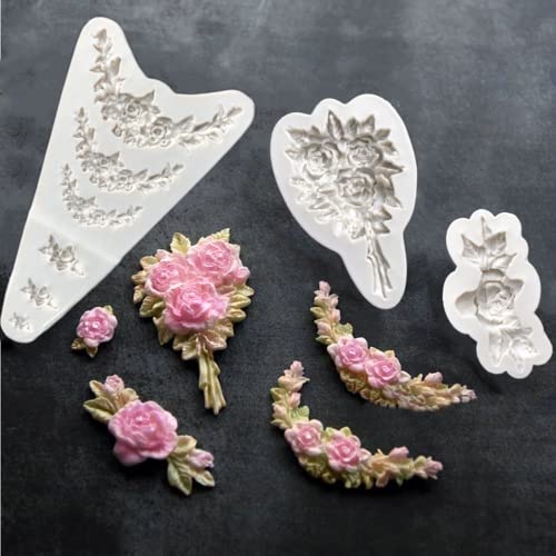 Anktily 3Pcs Rose Wreath Flower Bouquet Leaves Fondant Molds for Wedding Cake Decorating Cupcake Topper Candy Chocolate Gum Paste Polymer Clay - Image 3