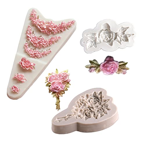 Anktily 3Pcs Rose Wreath Flower Bouquet Leaves Fondant Molds for Wedding Cake Decorating Cupcake Topper Candy Chocolate Gum Paste Polymer Clay - Image 1