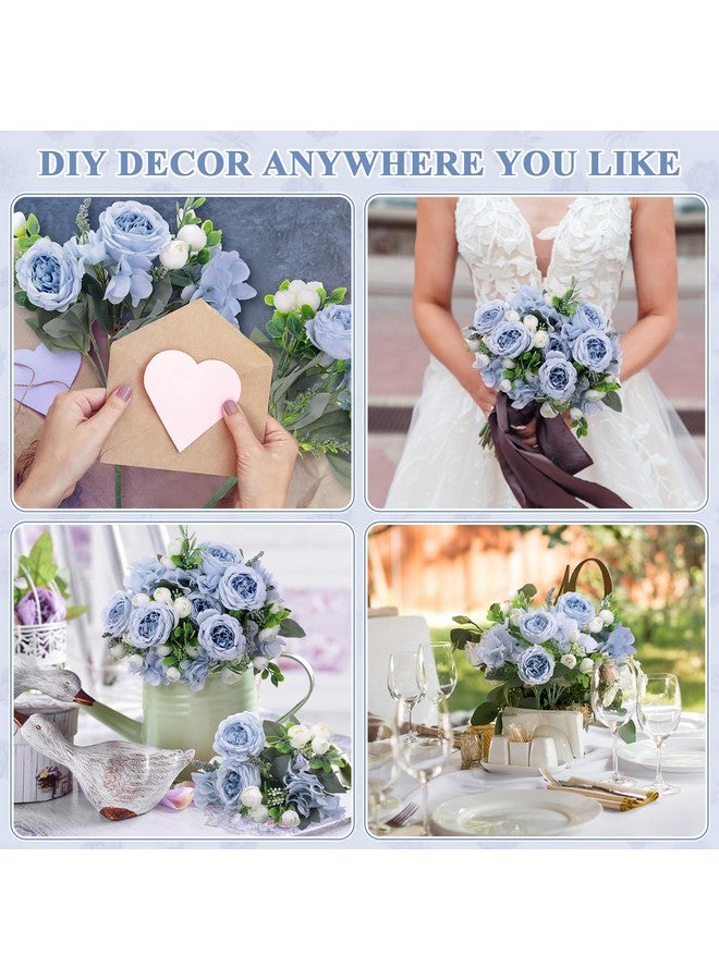 Yunsailing 8 Packs Artificial Peony Flowers Faux Silk Hydrangea Bouquet Vintage Wedding Home Table for Door Decor Reusable Bouquet of Rose Flowers for Valentine Wedding Birthday Party(Blue White) - Image 4