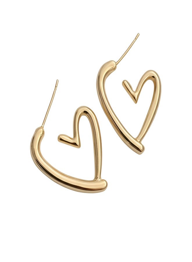 SHAHEEBA Stainless Steel Heart Stud Earrings for Women | Long-Lasting 18K Look Gold Plated Minimalist Love Design | Lightweight, Anti-Tarnish Daily & Party Jewelry | Gift for Women & Girls - 1 Pair - Image 1