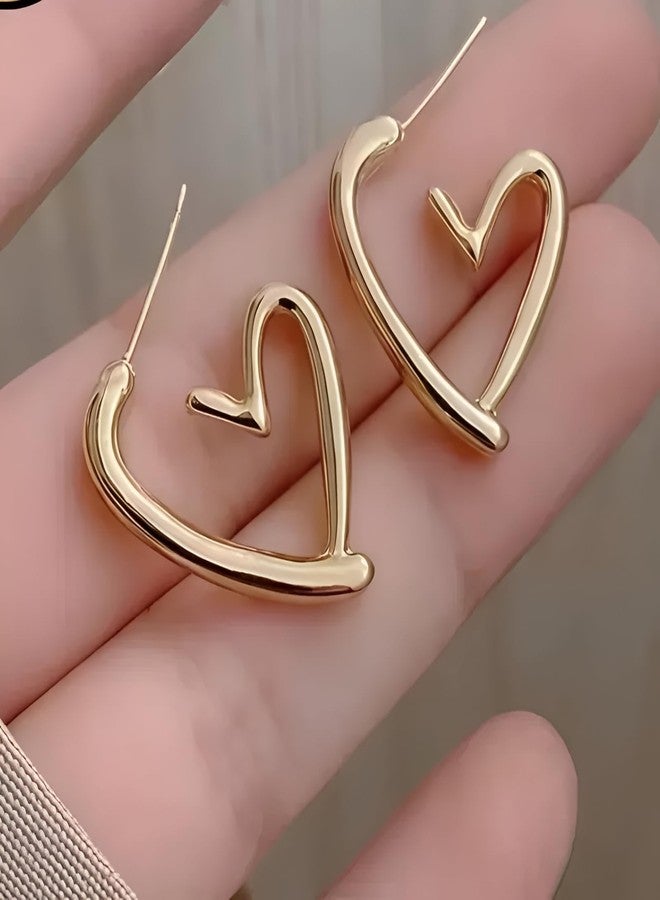 SHAHEEBA Stainless Steel Heart Stud Earrings for Women | Long-Lasting 18K Look Gold Plated Minimalist Love Design | Lightweight, Anti-Tarnish Daily & Party Jewelry | Gift for Women & Girls - 1 Pair - Image 3