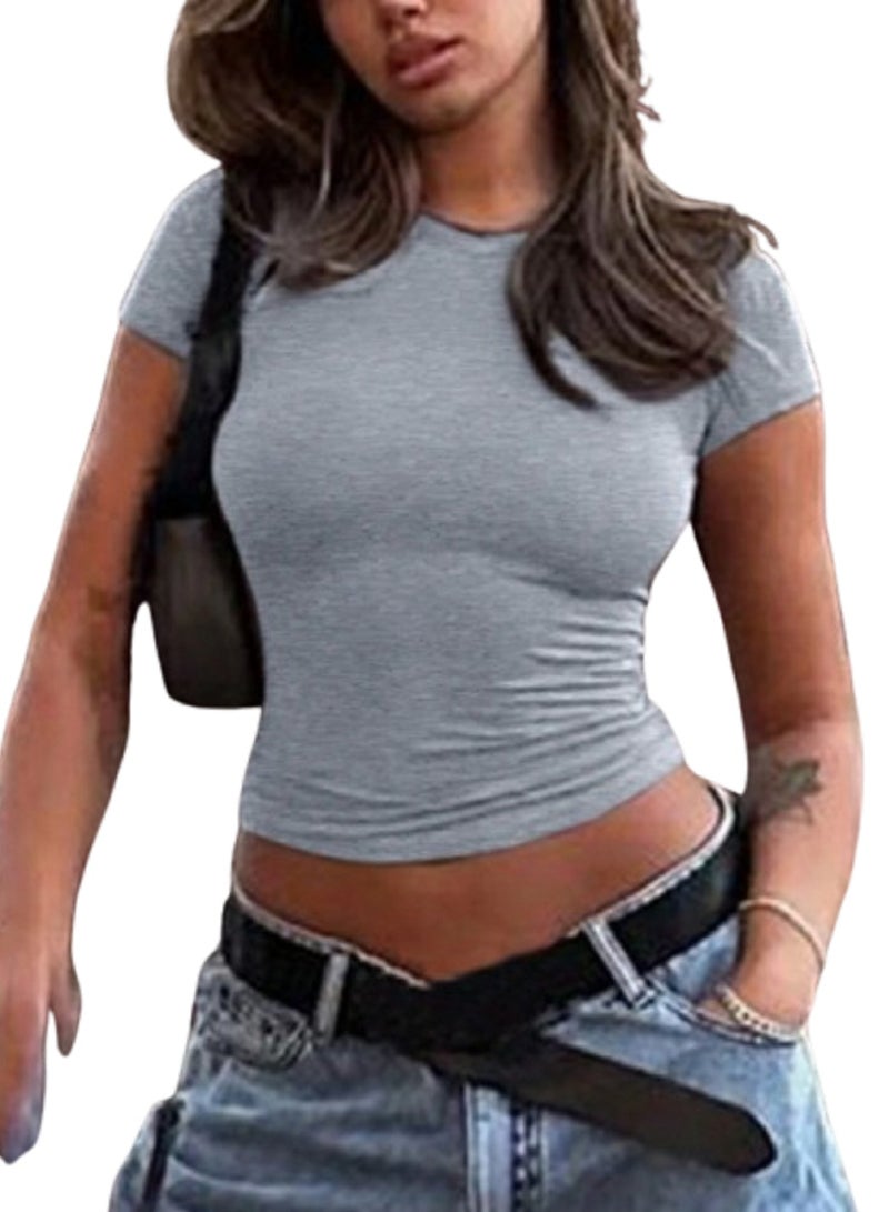 Genaric T-Shirt Women's Plain Short Sleeve with Round Neck  - Image 2
