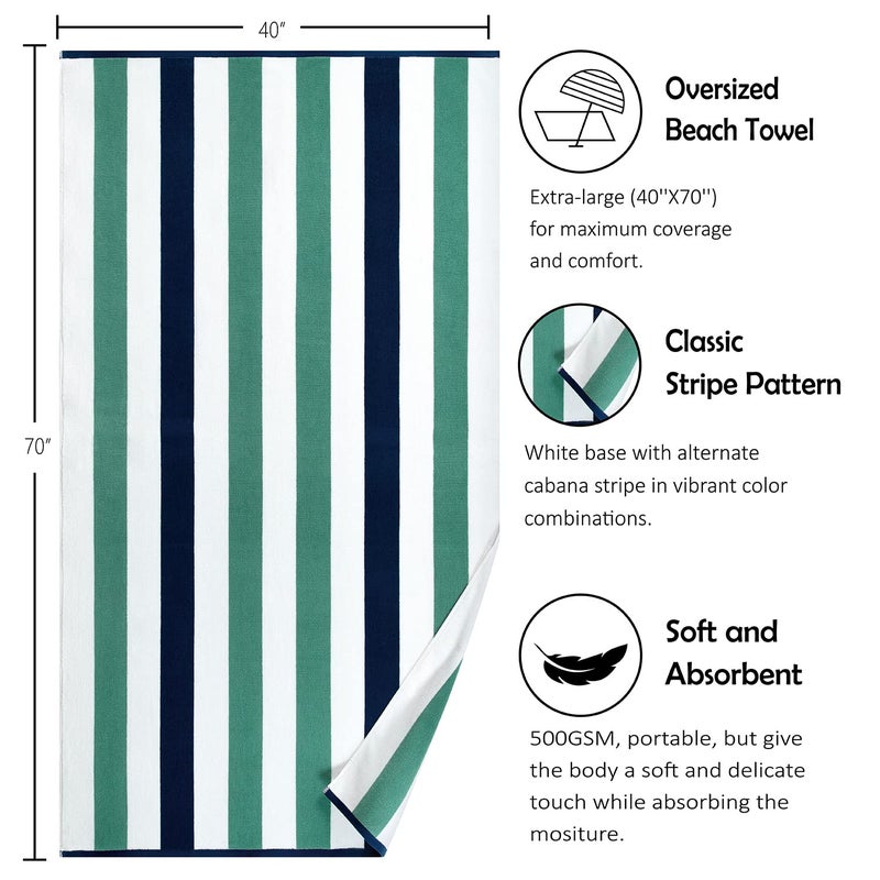 Bornbay Cotton Oversized Beach Towel - Extra Large 40"X70" Plush Thick Pool Towel, XL Fluffy Stripe Beach Towels Teal Swimming Towel for Adults Mens Women (White Teal Blue) - Image 5