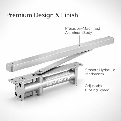 Volo Automatic Hydraulic Double Speed Aluminium Concealed Pelmet Arm Door Closer Premium Heavy Duty for Residential/ Commercial Purpose with Fitting Set (Silver). Weight Capacity: 30kg- 80kg - Image 5