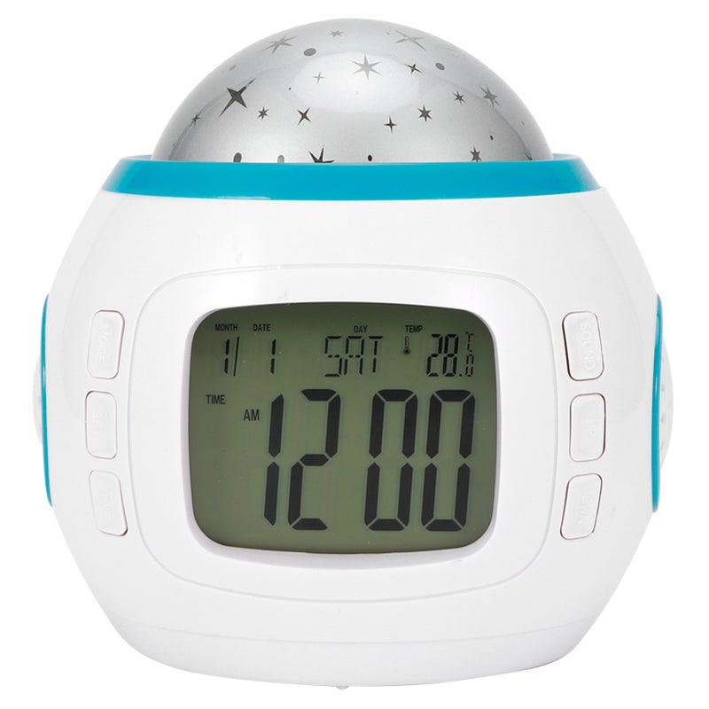 Projection Alarm Clock: 12/24-Hour Format, Calendar Temperature Display - Dual Alarm Countdown Timer, 10 Music Modes Star Projector Night Light for Bedroom, Study Room, Children and Girls - Image 2