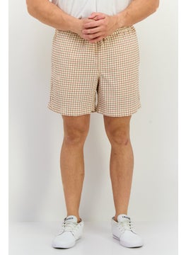 Jack Jones Men Checkered Drawstring Basic Shorts, Beige  - Image 1