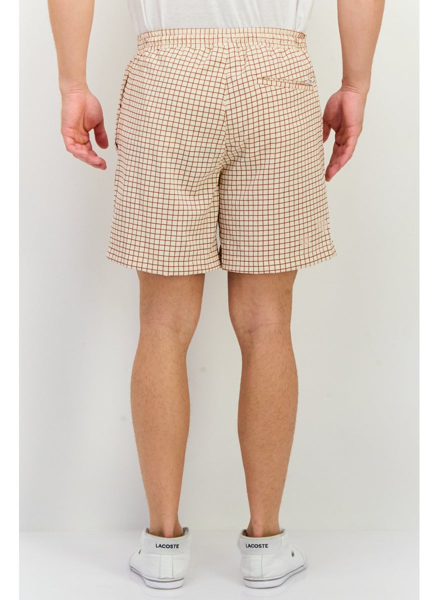 Jack Jones Men Checkered Drawstring Basic Shorts, Beige  - Image 3