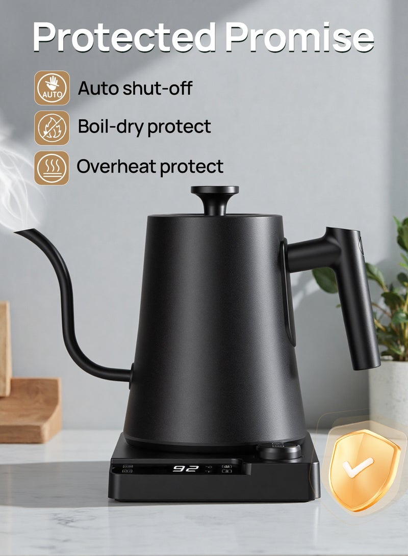 بريتيل غلاية كهربائية ذات عنق معقوف مع إعدادات مسبقة للتحكم في درجة الحرارة سعة 1000 مل بقوة 1200 واط غليان سريع خاصية الحفاظ على الحرارة تلقائيًا حماية أمان مصنوعة من الفولاذ المقاوم للصدأ مثالية للمنزل والمكتب وركن القهوة - Image 3