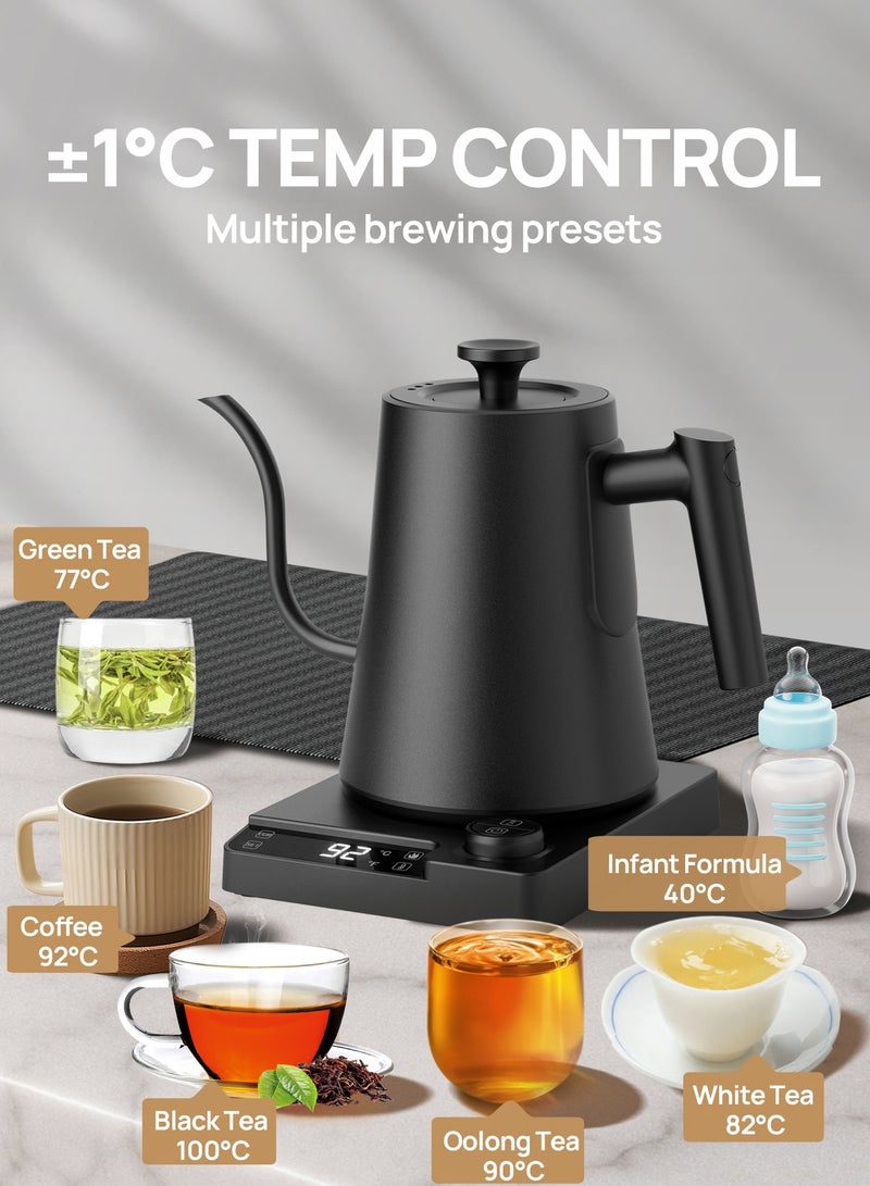 بريتيل غلاية كهربائية ذات عنق معقوف مع إعدادات مسبقة للتحكم في درجة الحرارة سعة 1000 مل بقوة 1200 واط غليان سريع خاصية الحفاظ على الحرارة تلقائيًا حماية أمان مصنوعة من الفولاذ المقاوم للصدأ مثالية للمنزل والمكتب وركن القهوة - Image 4