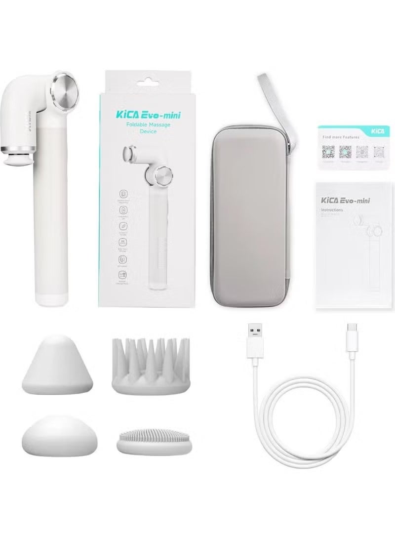 KiCA Evo Mini Foldable Muscle Massage Gun: Ultra-Lightweight 336g Deep Tissue Percussion Massager with 90° Rotating Head & 5 Attachments | Quiet 40-51dB, USB-C Rechargeable, 660 Min Battery for Back, Shoulder, Leg Recovery, Travel, Office & Gym Use (White) - Image 1