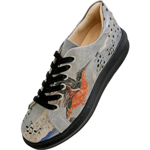 DOGO Wedge Sneakers for Women - Handmade and Vegan Leather Platform Sneakers for Women, Unique Chunky Sneakers Birds Chirping Design, Size 5 - Image 1