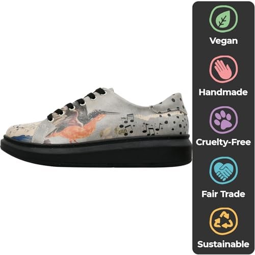 DOGO Wedge Sneakers for Women - Handmade and Vegan Leather Platform Sneakers for Women, Unique Chunky Sneakers Birds Chirping Design, Size 5 - Image 3