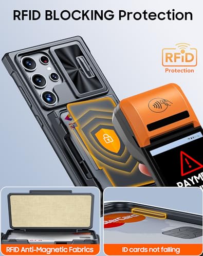 Vizvera for Samsung Galaxy S24 Ultra Case Wallet, RFID Cards Holder & Camera Cover & Kickstand for Women Men, Full Body Rugged Shockproof Silicone Case for S24 Ultra 6.8" 2024 Only-Black - Image 3