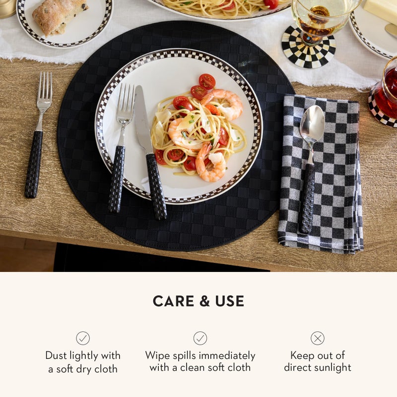 mackenzie childs MACKENZIE-CHILDS Faux-Leather Placemat, Decorative Round Table Mat, Black Check - Image 5
