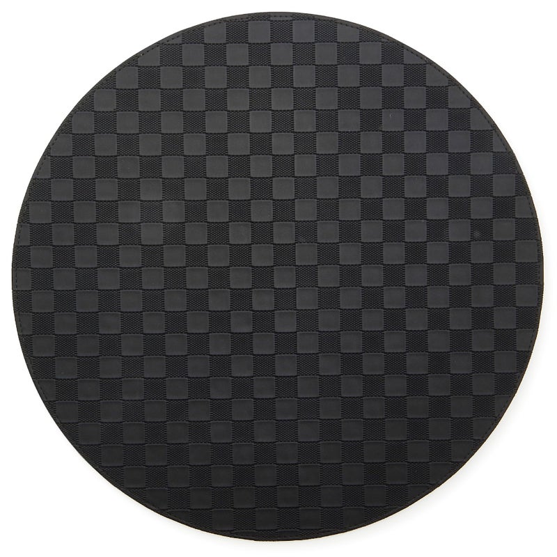 mackenzie childs MACKENZIE-CHILDS Faux-Leather Placemat, Decorative Round Table Mat, Black Check - Image 1
