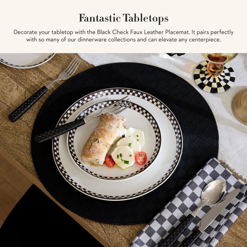 mackenzie childs MACKENZIE-CHILDS Faux-Leather Placemat, Decorative Round Table Mat, Black Check - Image 2