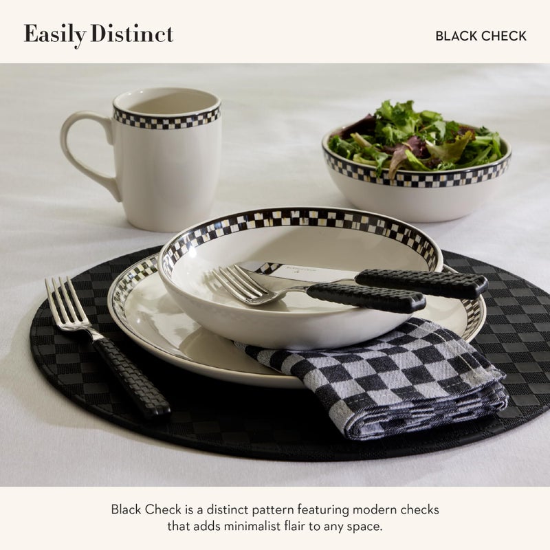 mackenzie childs MACKENZIE-CHILDS Faux-Leather Placemat, Decorative Round Table Mat, Black Check - Image 3