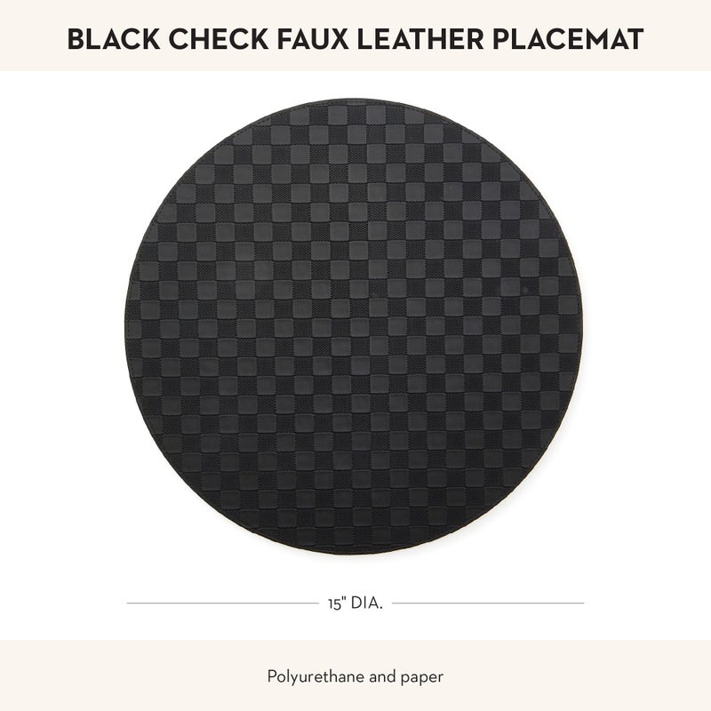 mackenzie childs MACKENZIE-CHILDS Faux-Leather Placemat, Decorative Round Table Mat, Black Check - Image 4