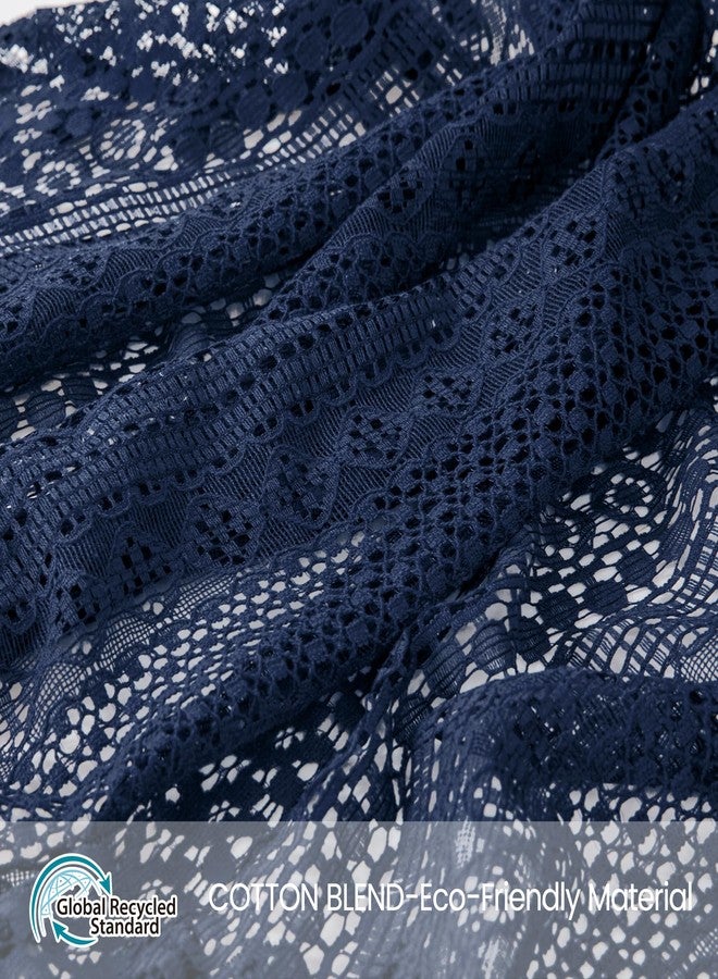 WAZZIO Navy Blue Sheer Curtains 84 Inches Long 2 Panel - Light Filtering Privacy Home Decor Window Curtains Panel,Rod Pocket Cotton Blend Tassel Trim Crochet Lace Drapes for Living Room,Bedroom - Image 2