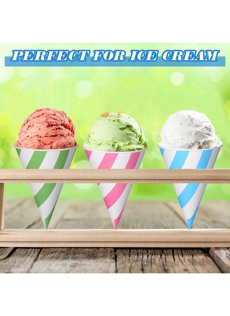 Nuenen Nuenen 600 Pcs Cone Cups Water Cones Snow Cone Cups 6 oz Disposable Paper Cone Cups Bulk Leakproof Cone Cups for Water Cooler Dispenser Ice Cream Slush Machine Office Party Home WeddingStriped  - Image 5