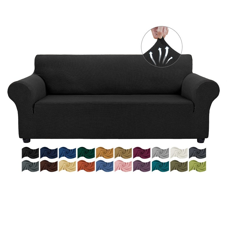 Asnomy Couch Covers for 3 Cushion Couch Sofa Pet Friendly 3 Seater Sofa Cover Washable Slipcovers Protector Furniture Covers for Dogs Spandex Jacquard Fabric Small ChecksLargeBlack
