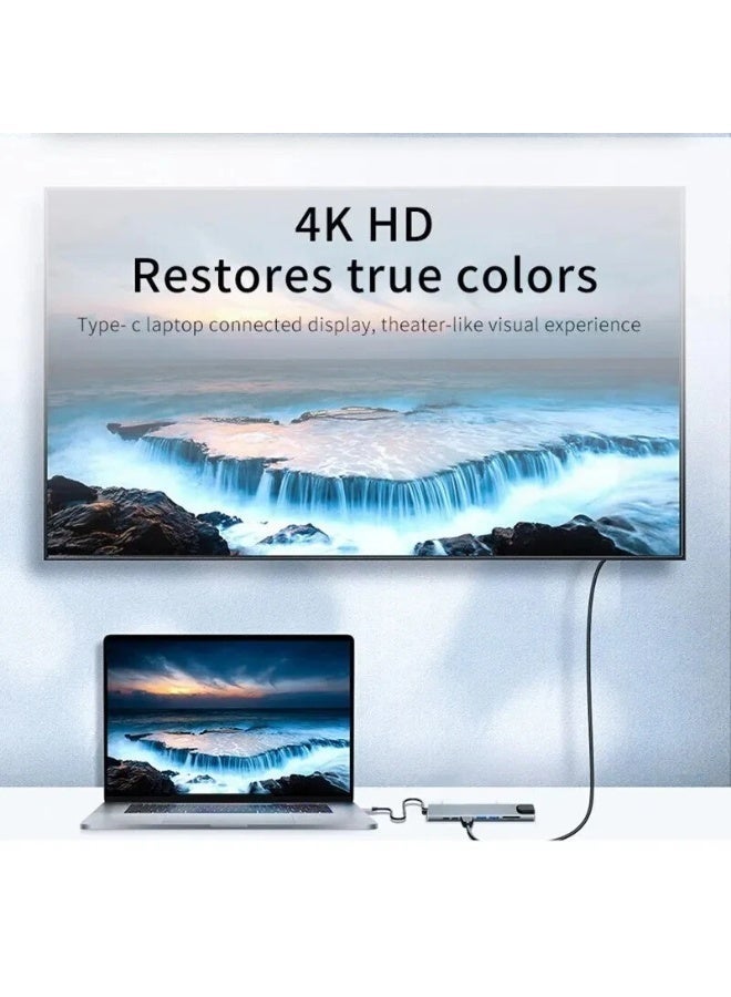 شابية محول USB C HUB 4K HDMI PD للشحن السريع 8 في 1 مع حافظة من الألومنيوم وقارئ بطاقات SD/TF ومحطة إرساء للكمبيوتر المحمول RJ45 100 ميجابت في الثانية - Image 2