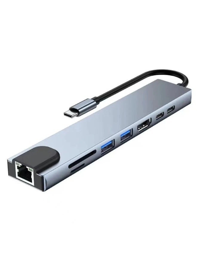 شابية محول USB C HUB 4K HDMI PD للشحن السريع 8 في 1 مع حافظة من الألومنيوم وقارئ بطاقات SD/TF ومحطة إرساء للكمبيوتر المحمول RJ45 100 ميجابت في الثانية - Image 5