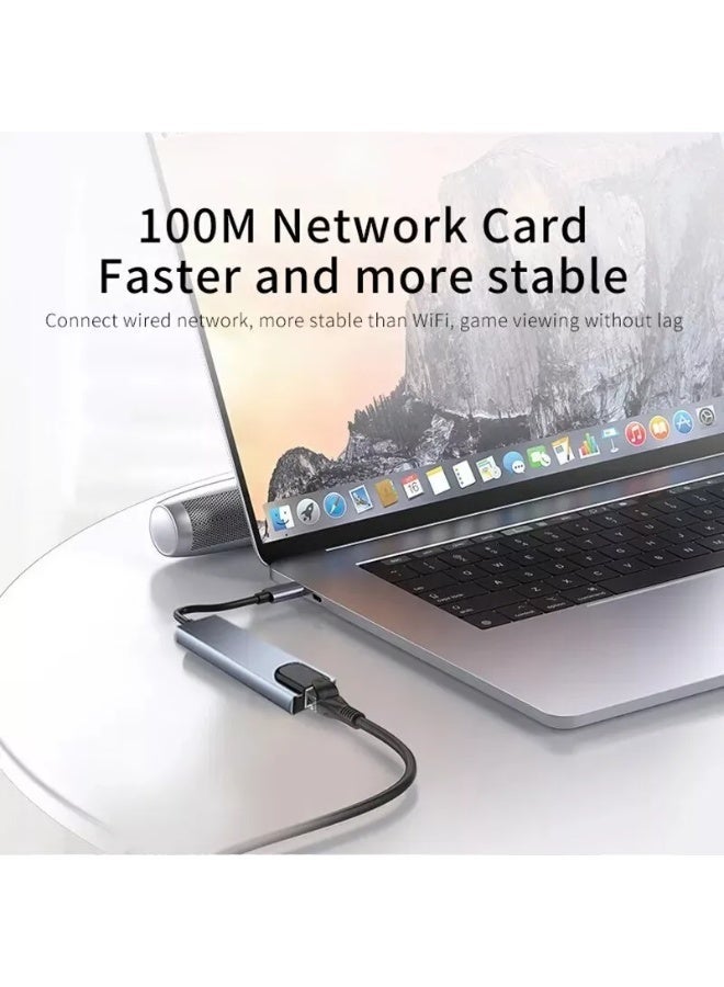 شابية محول USB C HUB 4K HDMI PD للشحن السريع 8 في 1 مع حافظة من الألومنيوم وقارئ بطاقات SD/TF ومحطة إرساء للكمبيوتر المحمول RJ45 100 ميجابت في الثانية - Image 3