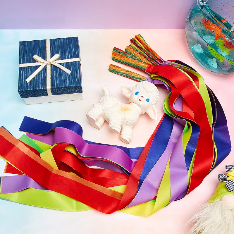 MTLEE 12 Pcs Rainbow Dance Ribbons Streamers Ribbon for Girls Christmas Valentines Gifts Hand Held Rhythm Streamers Dance Decorations for Kids and Adults, Assorted Color(Dark Rainbow) - Image 3