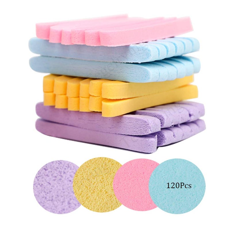 Tegelrying Facial Sponge Compressed120 Count PVA Professional Makeup Removal Round Face Wash Sponges Spa Pads Exfoliating Cleansing for WomenYellowPinkPurpleBlue