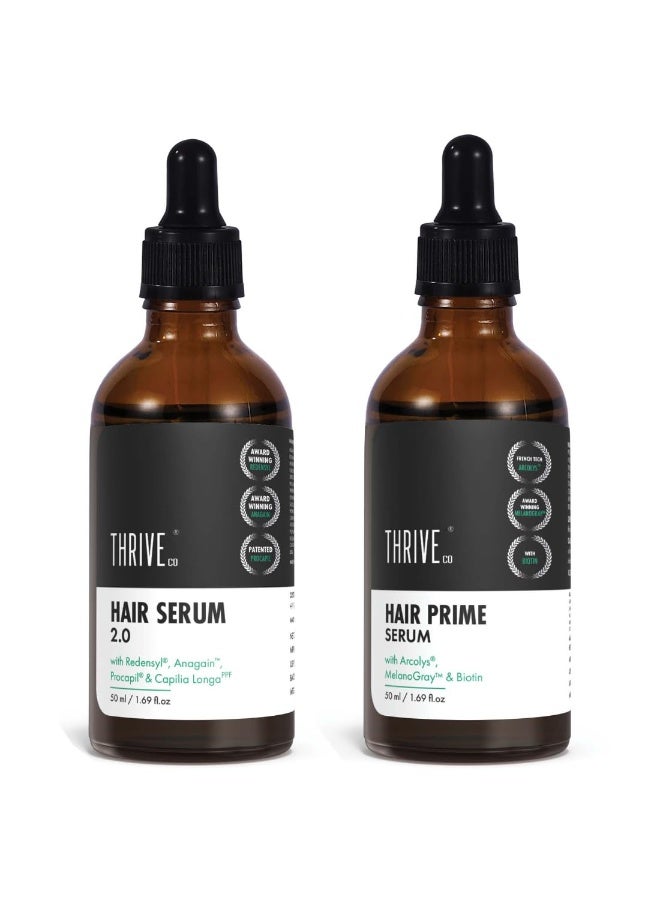 ثريفيكو مجموعة ثرايف كو للعناية بالشعر المتكاملة | سيروم نمو الشعر 2.0 (50 مل) + سيروم أساسي مضاد للشيب (50 مل) | يعزز نمو الشعر ويتحكم في تساقطه ويعالج الشيب المبكر | للرجال والنساء - Image 1